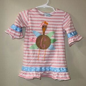 C Monogram Pink Ruffle Turkey Thanksgiving Dress